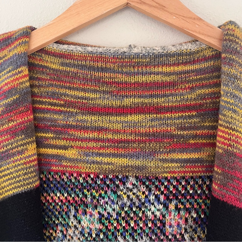Gray Hooded Cardigan with Multicolor Accents - Picture 4 of 9